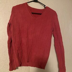 Red V-Neck Ribbed Sweater
